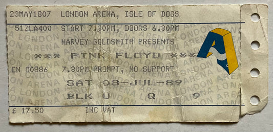 Pink Floyd Original Used Concert Ticket London Arena 8th July 1989