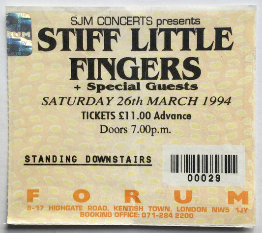 Stiff Little Fingers Original Used Concert Ticket Forum London 26th Mar 1994