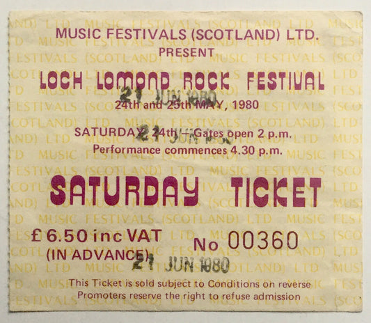 Jam Original Used Concert Ticket Loch Lomond Rock Festival 1980