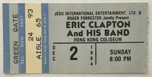 Eric Clapton Original Used Concert Ticket Hong Kong Coliseum 2nd Dec 1984