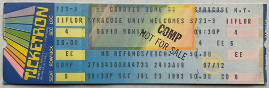 David Bowie Original Unused Concert Ticket Carrier Dome Syracuse 23rd Jul 1983