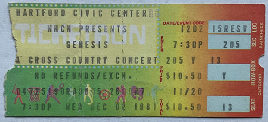 Genesis Original Used Concert Ticket Hartford Civic Center 2nd Dec 1981