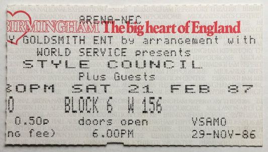 Style Council Original Concert Ticket NEC Arena Birmingham 21st Feb 1987