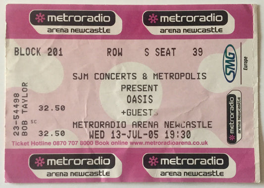 Oasis Original Unused Concert Ticket Metroradio Arena Newcastle 13th July 2005