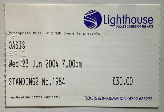 Oasis Original Used Concert Ticket Lighthouse Poole 23rd June 2004