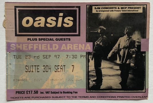 Oasis Original Used Concert Ticket Sheffield Arena 23rd Sep 1997