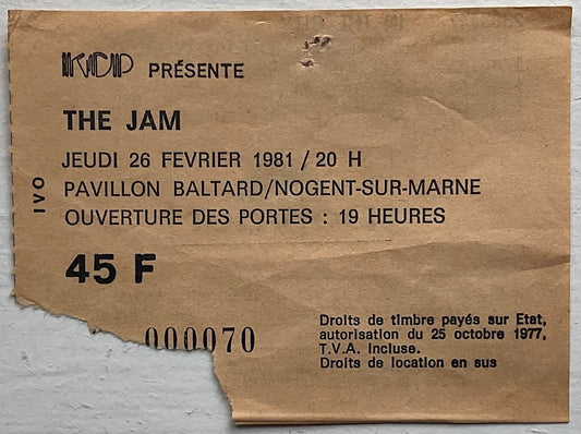 Jam Original Used Concert Ticket Pavillon Ballard Paris 26th Feb 1981