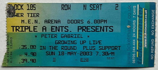 Genesis Peter Gabriel Original Used Concert Ticket MEN Arena Manchester 18th May 2003