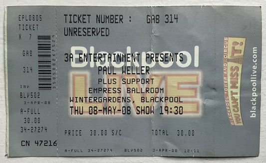 Paul Weller Unused Concert Ticket Winter Gardens Blackpool 8th May 2008