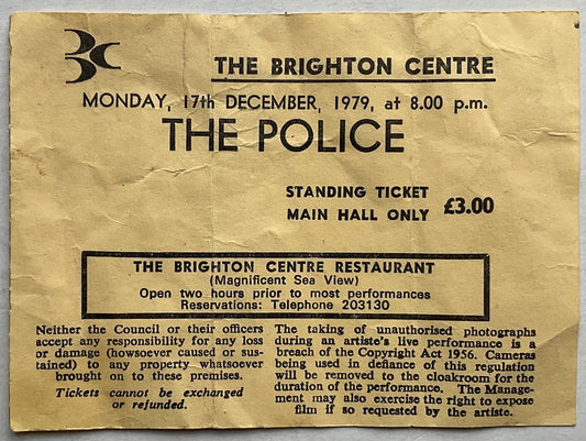 Police Original Used Concert Ticket Brighton Centre 17th Dec 1979