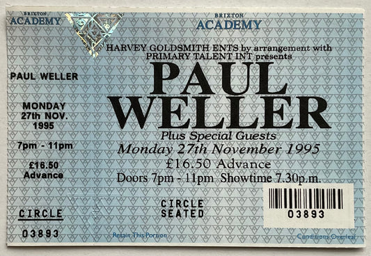 Paul Weller Original Unused Concert Ticket  Brixton Academy London 27th Nov 1995