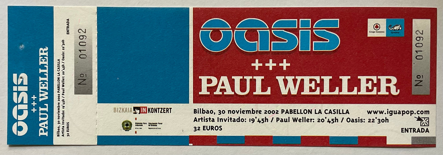Oasis Paul Weller Original Unused Concert Ticket Pabellon La Casilla Bilbao 2002