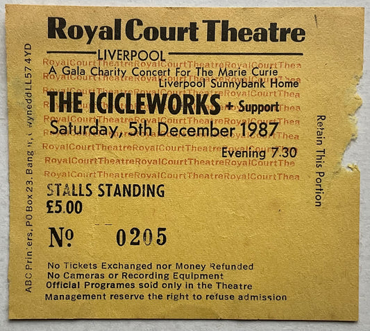 Icicleworks Original Used Concert Ticket Royal Court Theatre Liverpool 5th Dec 1987
