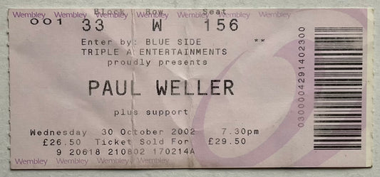 Paul Weller Original Used Concert Ticket Wembley Arena London 30th Oct 2002