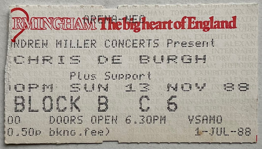 Chris De Burgh Original Used Concert Ticket NEC Arena Birmingham 13th Nov 1988