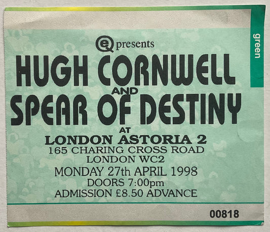 Hugh Cornwell Spear of Destiny Original Used Concert Ticket London Astoria 27th Apr 1998
