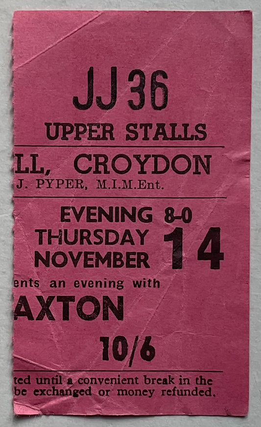 Tom Paxton Original Used Concert Ticket Fairfield Hall Croydon 14th Nov 1968
