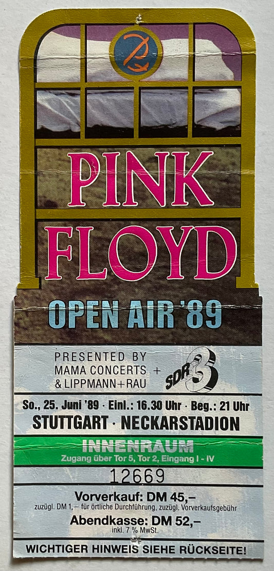 Pink Floyd Original Used Concert Ticket Neckarstadion Stuttgart 25th Jun 1989