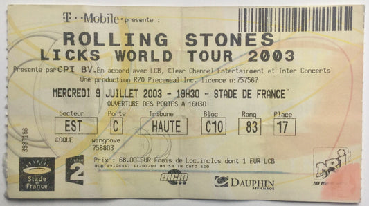 Rolling Stones Original Used Complete Concert Ticket Stade De France Paris 9th July 2003