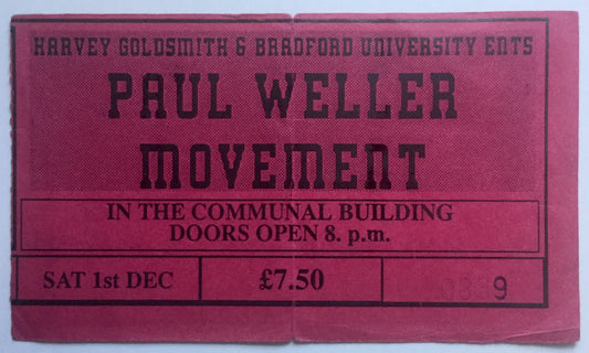 Paul Weller Original Used Concert Ticket Bradford University 1st Dec 1990