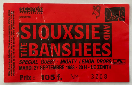 Siouxsie & the Banshees Used Concert Ticket Le Zenith Paris 27th Sep 1988