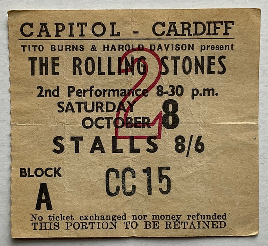 Rolling Stones Original Used Concert Ticket Capitol Theatre Cardiff 8th Oct 1966