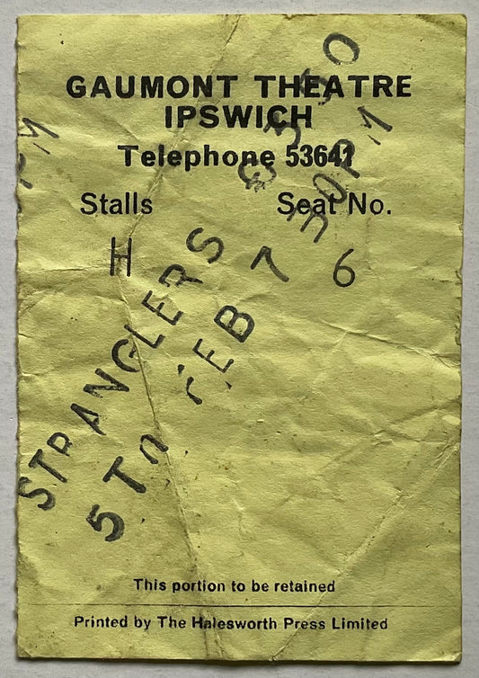 Stranglers Original Used Concert Ticket Gaumont Theatre Ipswich 5th Feb 1982
