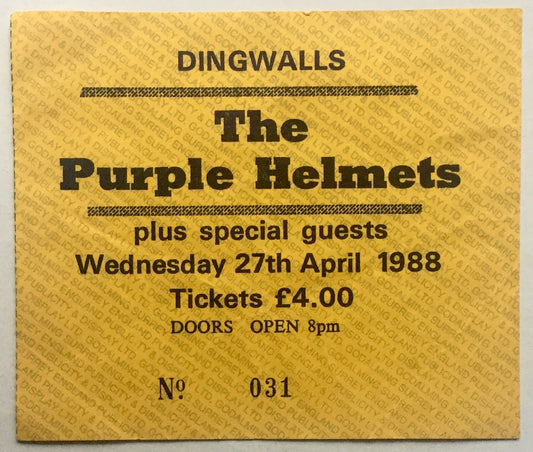 Stranglers Purple Helmets Original Used Concert Ticket Dingwalls London 27th Apr 1988