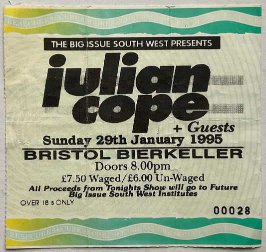 Julian Cope Original Used Concert Ticket Bristol Bierkeller 29th Jan 1995