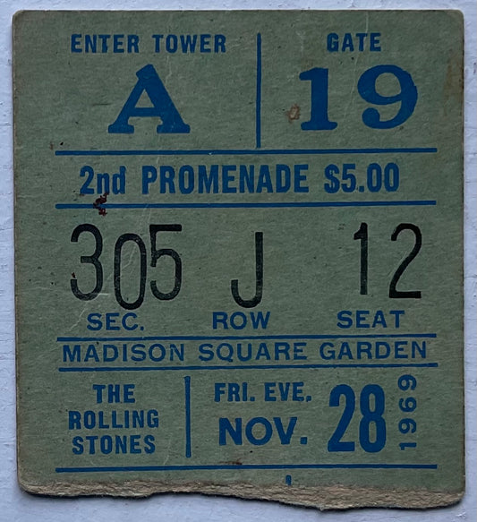 Rolling Stones Original Used Concert Ticket Madison Square Garden New York 28th Nov 1969