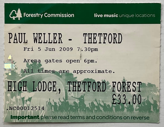 Paul Weller Original Used Concert Ticket High Lodge Thetford Forest 5th Jun 2009