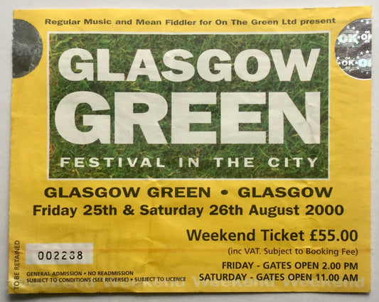 Oasis Paul Weller Original Used Concert Ticket Glasgow Green 25th 26th Aug 2000