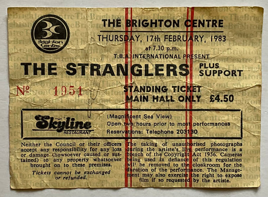 Stranglers Original Used Concert Ticket Brighton Centre 17th Feb 1983