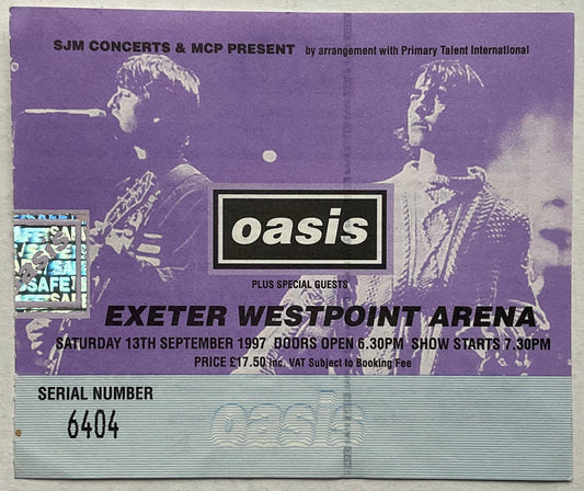 Oasis Original Used Concert Ticket Westpoint Arena Exeter 13th Sep 1997