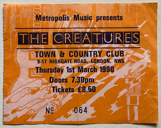 Siouxsie The Creatures Original Used Concert Ticket Town & Country Club London 1st Mar 1990