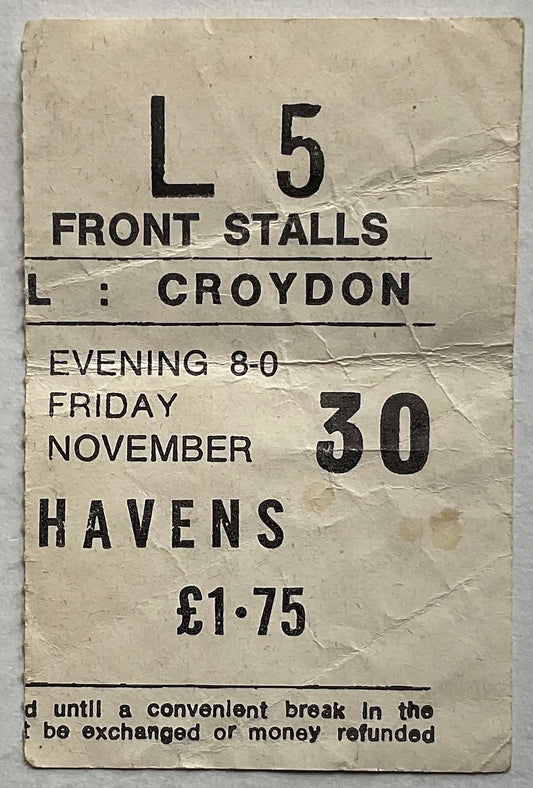 Richie Havens Original Used Concert Ticket Fairfield Hall Croydon 30th Nov 1973