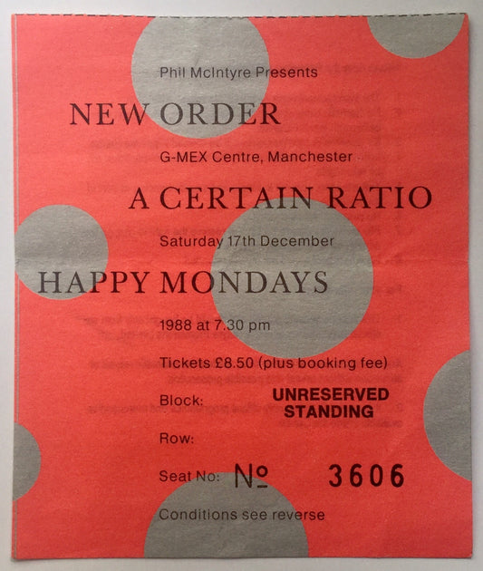 New Order Original Used Concert Ticket Manchester 17th Dec 1988