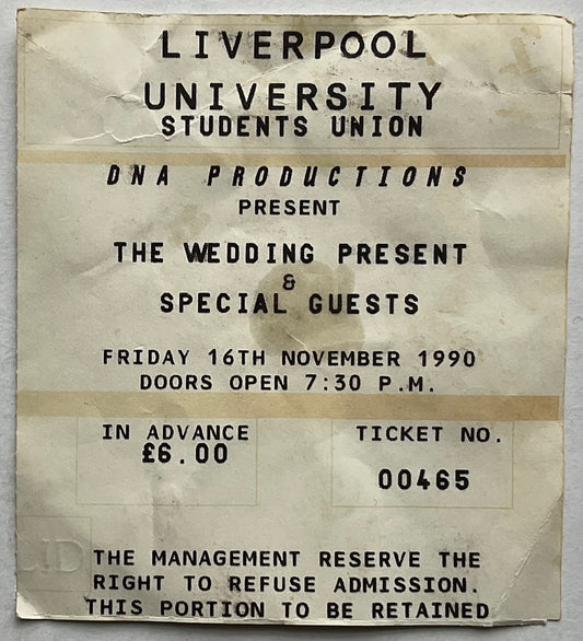 Wedding Present Original Used Concert Ticket Liverpool University 16th Nov 1990