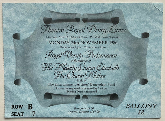 Beatles Paul McCartney Original Concert Ticket Theatre Royal London 24th Nov 1986