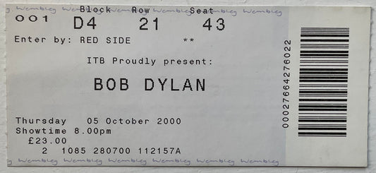 Bob Dylan Original Used Concert Ticket Wembley Arena London 5th Oct 2000