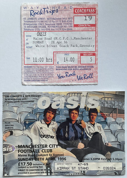 Oasis Original Used Concert & Coach Ticket Manchester City Football Club 28th April 1996