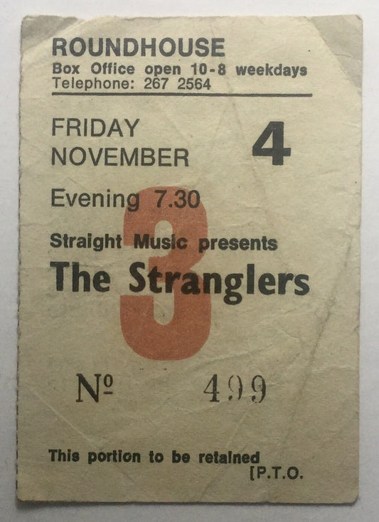 Stranglers Original Used Concert Ticket Roundhouse London 4th Nov 1977