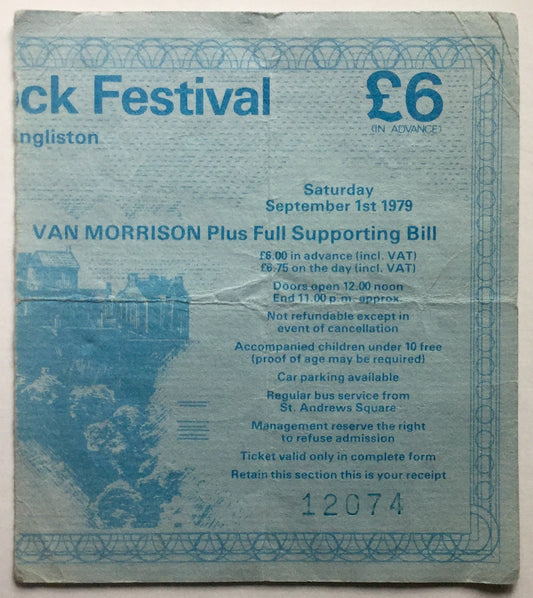 Van Morrison Squeeze Original Used Concert Ticket Edinburgh Rock Festival 1st Sept 1979