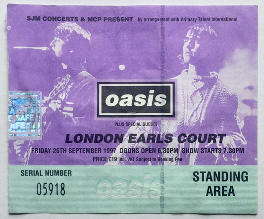 Oasis Original Used Concert Ticket Earls Court London 26th Sept 1997