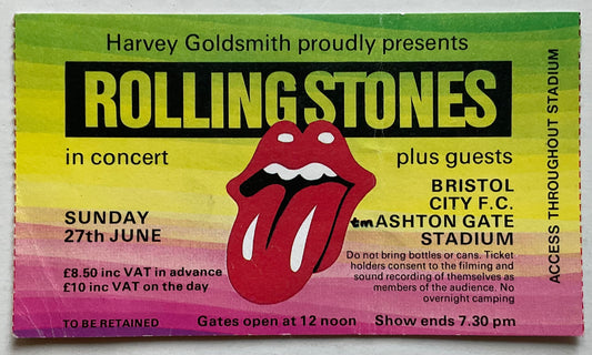 Rolling Stones Original Used Concert Ticket Ashton Gate Stadium Bristol 27th June 1982