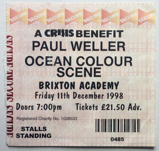 Paul Weller Ocean Colour Scene Original Used Concert Ticket Brixton Academy 11th Dec 1998