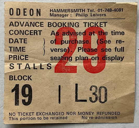 Siouxsie and the Banshees Original Used Concert Ticket Hammersmith Odeon London 25th Aug 1981