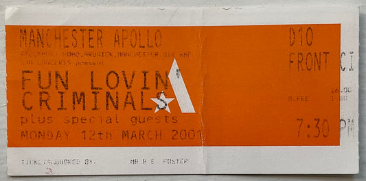 Fun Lovin Criminals Original Used Concert Ticket Apollo Theatre Manchester 12th Mar 2001