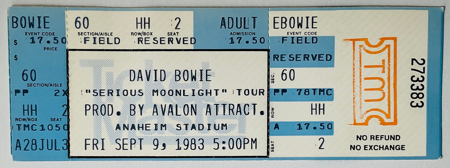 David Bowie Original Unused Concert Ticket Anaheim Stadium 9th Sep 1983