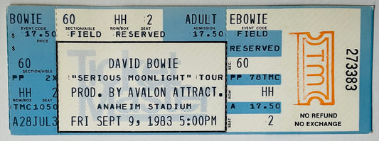 David Bowie Original Unused Concert Ticket Anaheim Stadium 9th Sep 1983